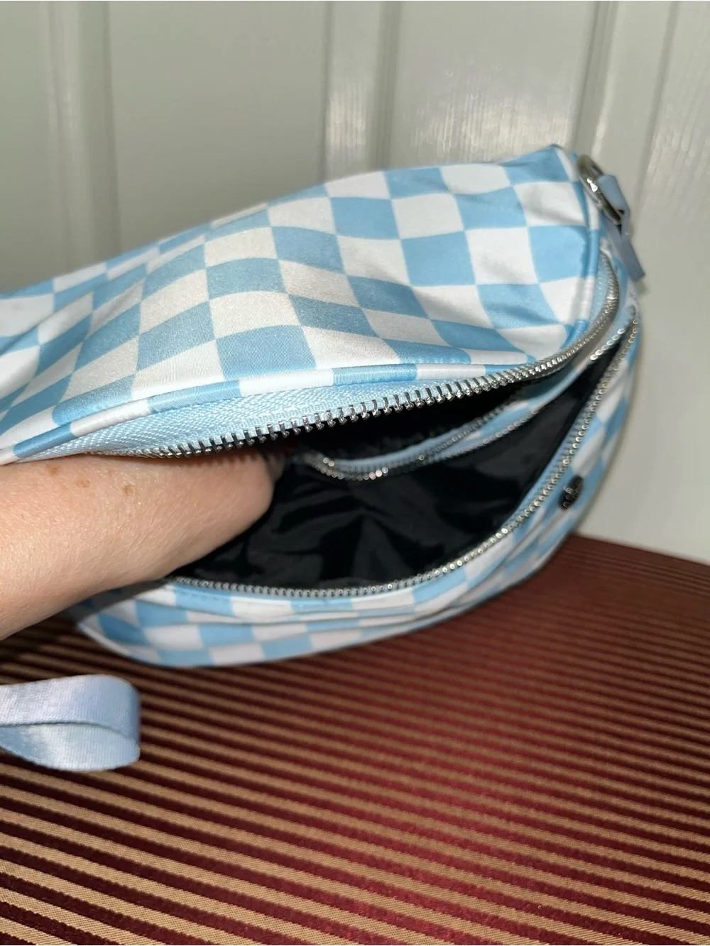 Lemon Drop Shop Mini Blue Checkered Crossbody Bum Bag